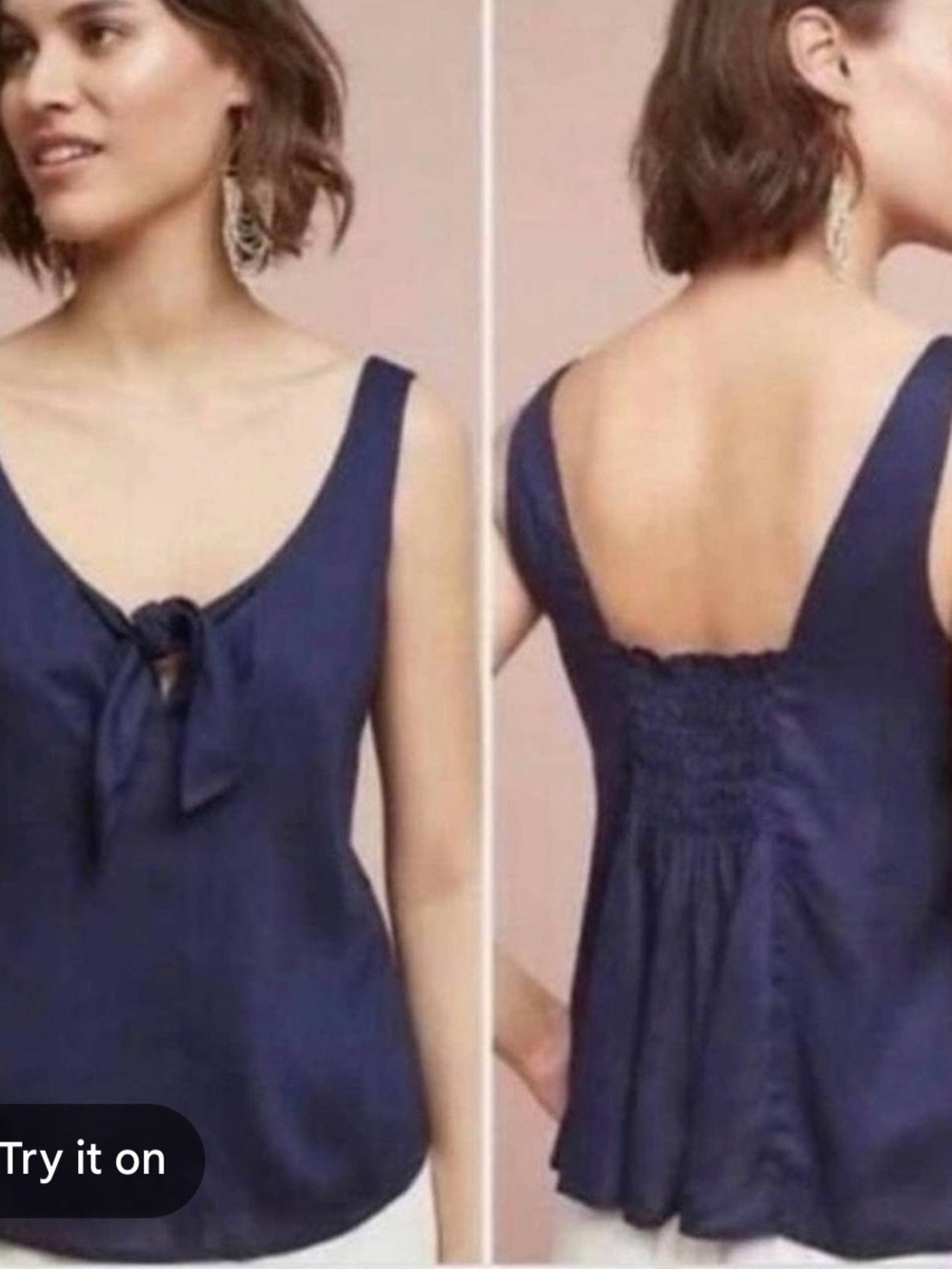 Anthropologie Maeve Women’s Verena-SZ XXS*- Navy Tie Front Sleeveless Blouse